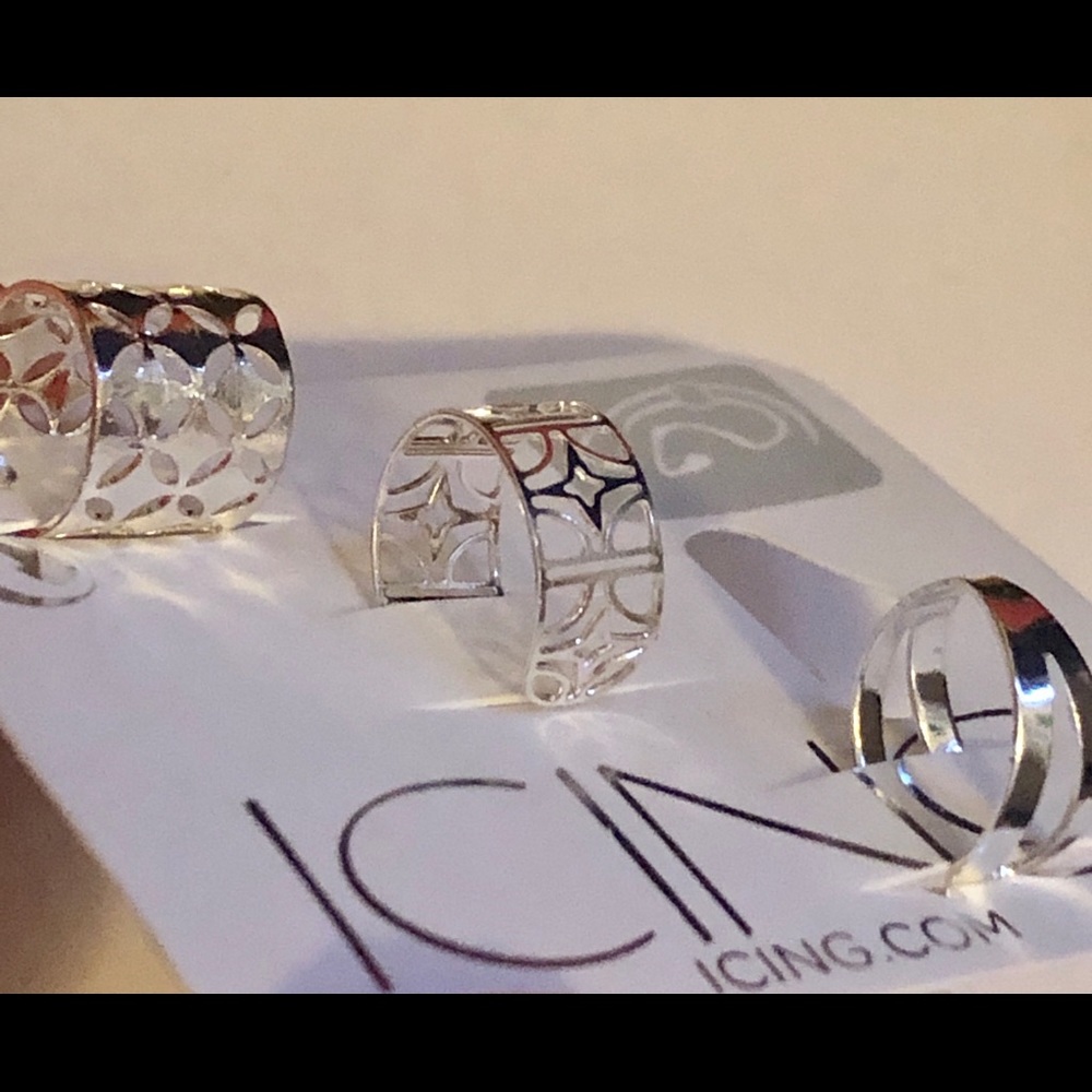 ICING silver crystal ear cuffs-3 Pack